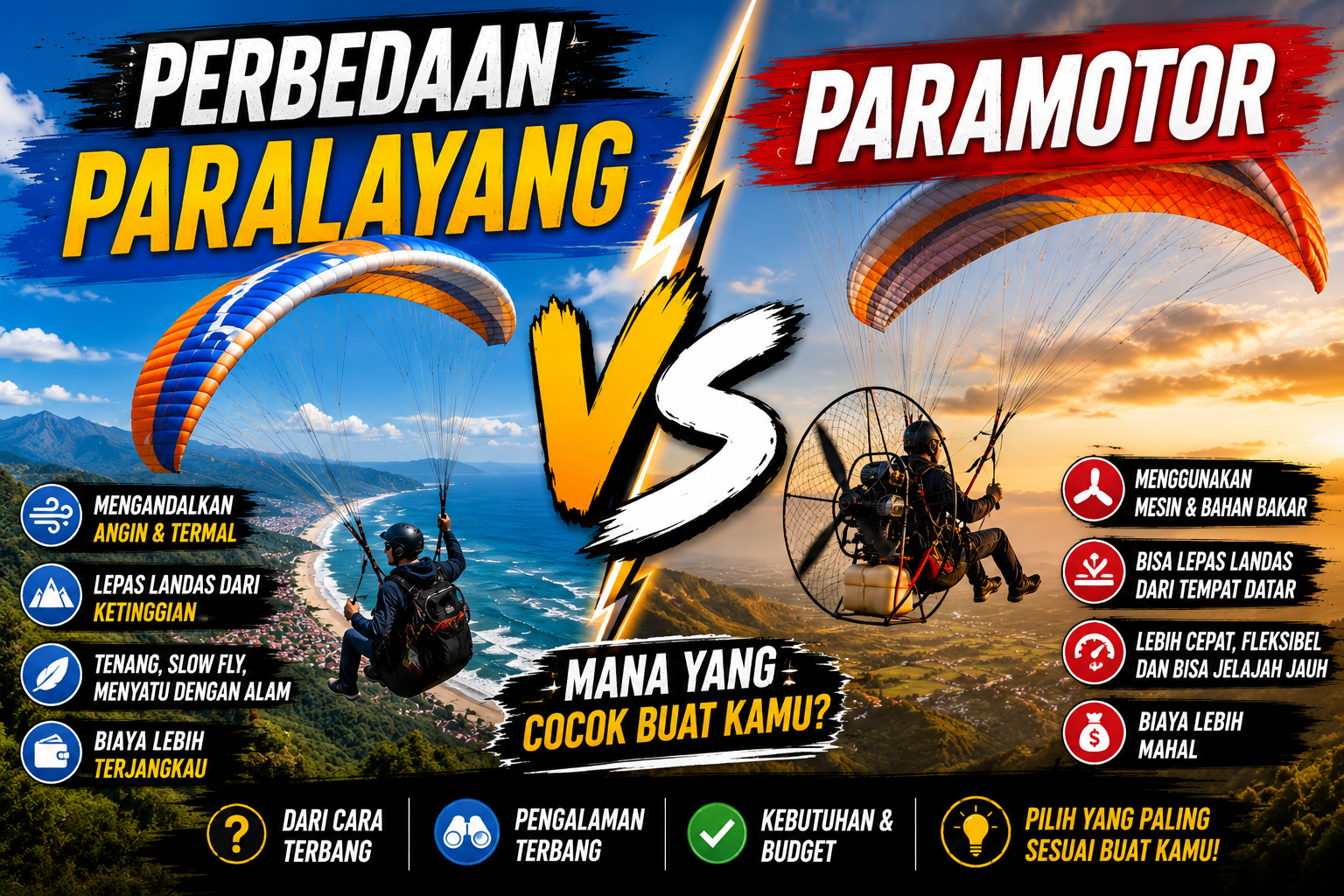 Perbedaan Paralayang dan Paramotor