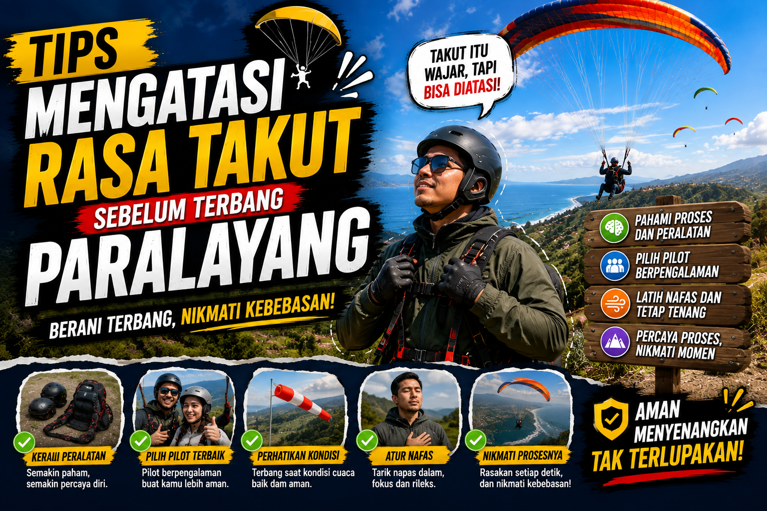 Tips Mengatasi Rasa Takut Sebelum Terbang Paralayang